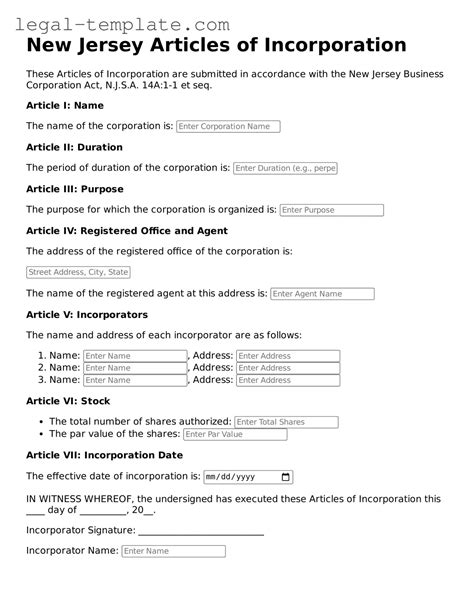 Prepare Your New Jersey Articles of Incorporation With Our Printable ...