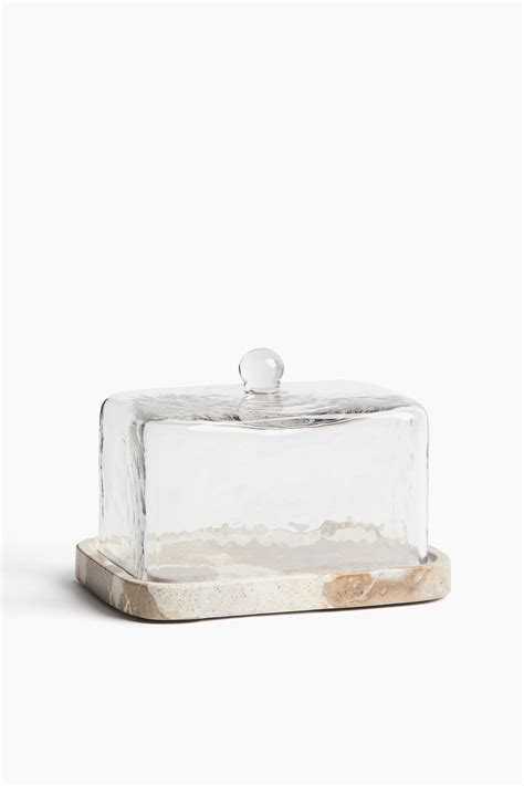 Marble butter dish - Light beige/Marbled - Home All | H&M IN