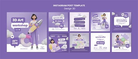 Learning 3d design instagram posts template | Free PSD