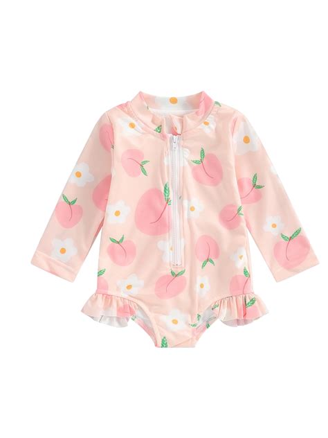 Jamlynbo Baby Girl Summer One Piece Swimwear Fruit Print Ruffle Long ...