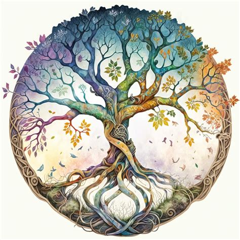 Hermoso estilo acuarela árbol de la vida árbol sagrado mitológico ...