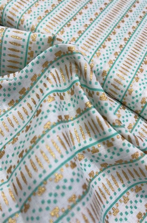 Shop Off White Foil Block Printed Cotton Fabric (1 Mtr) - Exclusive Design