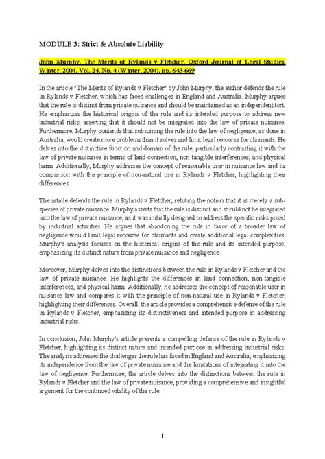 Articles - Summary Law of Torts - MODULE 3: Strict & Absolute Liability ...
