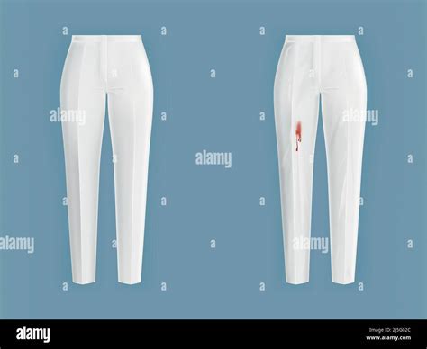 Pare of crumpled, dirty, contaminated with wine, blood, ketchup stain and ironed, clean white ...