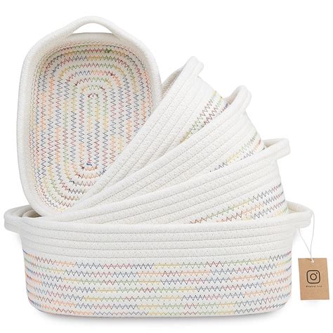 NaturalCozy 5-Piece Rectangle Storage Basket Set- Natural Cotton Rope ...