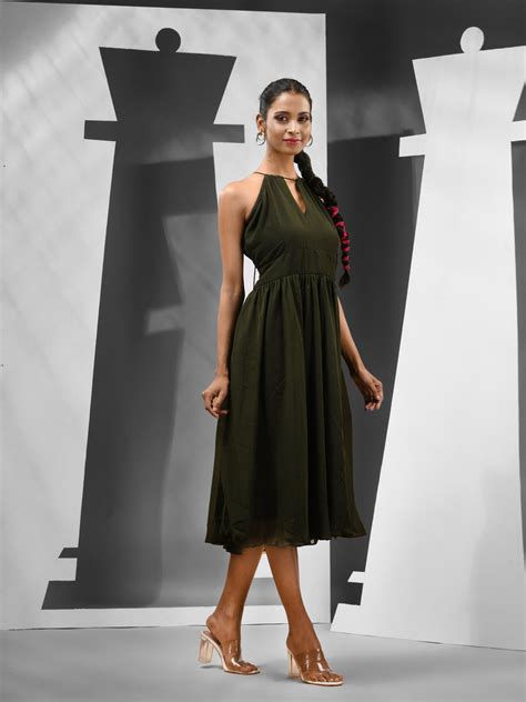 Forest Green Georgette Dress – Charukriti