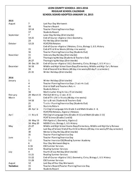 Leon County School Calendar 2024 - Schoolcalendars.net