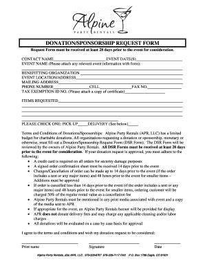 Fillable Online DONATION REQUEST FORM - Alpine Party Rentals Fax Email ...