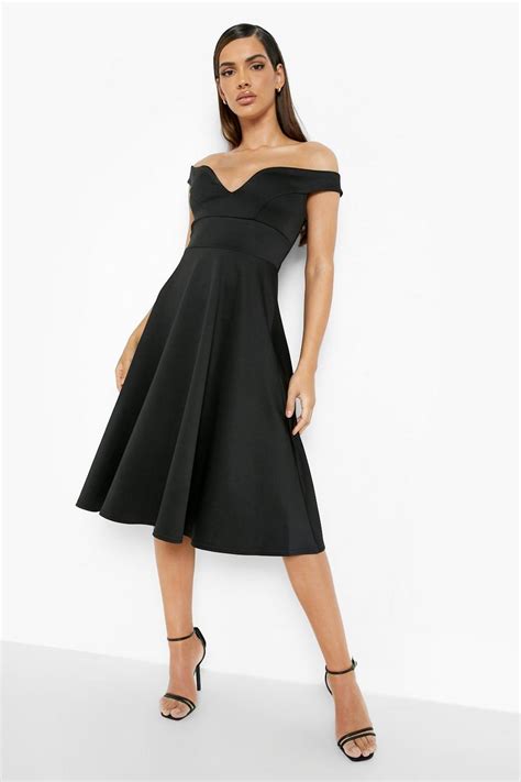 Off The Shoulder Midi Skater Dress | boohoo UK