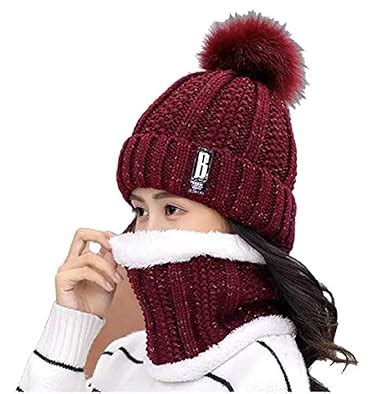 Buy Handcuffs Womens Beanie Scarf Set Pompom Winter Beanies Neck ...