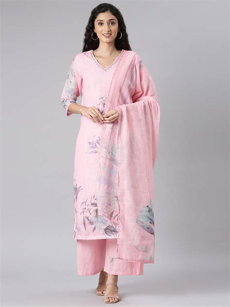 Neerus Rose Straight Casual Floral Kurta and plazzo with Dupatta ...