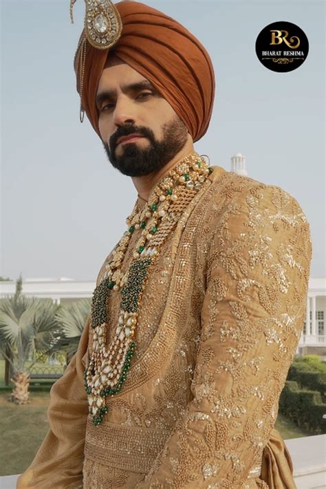 Brown Designer Embroidered Sherwani for Groom | Bharat Reshma