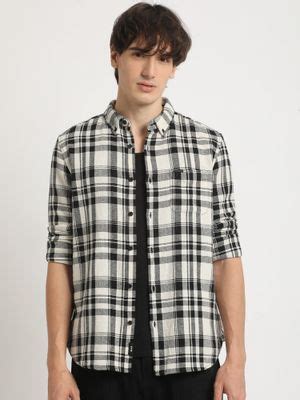 Buy THE BEAR HOUSE Men's Cream Checked Slim Fit Casual Shirt (S) Online