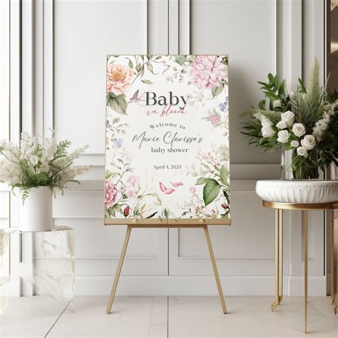 Baby in Bloom Baby Shower Welcome Sign Greenery, Welcome Sign Template ...