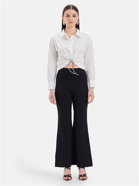 Cropped Shirt With A Bedazzled Tie Knot At Waist - Cotton Shirts for ...