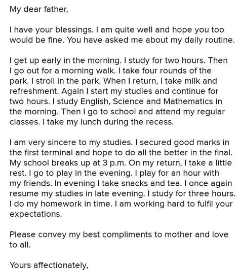 Write a letter to your father describing your studies - Brainly.in