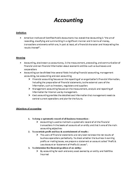 Accounting - Meaning Accounting, also known as accountancy, is the ...