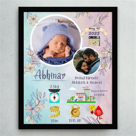 Customized Newborn Baby Photo Collage | Baby Birth Details Photo Frame ...