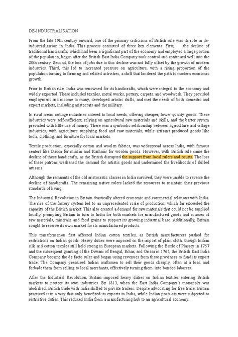 The Impact of British Rule on Deindustrialization in India (HIST 101 ...