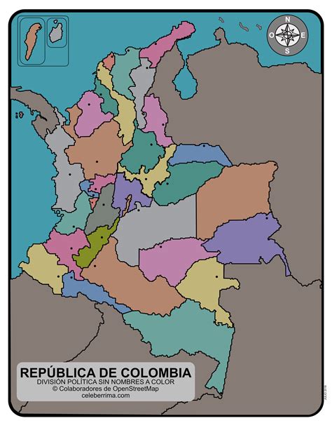 Mapa de Colombia con sus departamentos y capitales para colorear - Celebérrima.com