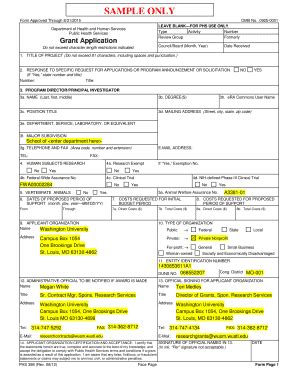 Fillable Online PHS 398 (Rev. 08/12), OMB No. 0925-0001, Face Page ...