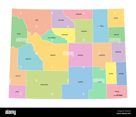 Wyoming, U.S. state, subdivided into 23 counties, multi colored ...