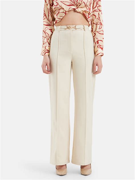 Amber Wide Leg Beige Trousers for Women | Trendy and Stylish Trousers ...