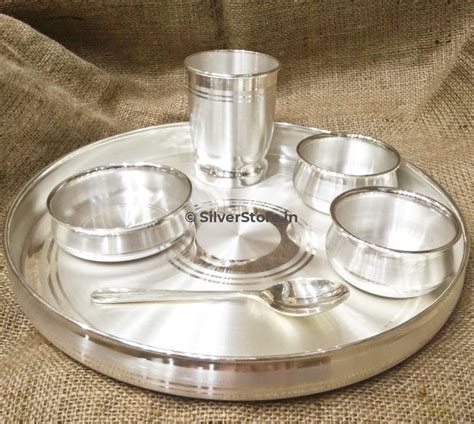 999 Pure Silver Dinner Set / Thali Set - Ashapura Pattern with BIS ...