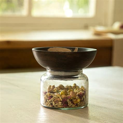 Buy Tashi Glass Jar With Wooden Nut Bowl - Small Online - Ellementry ...