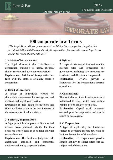2023 Law Bar: 100 Essential Corporate Law Terms Glossary - Studocu