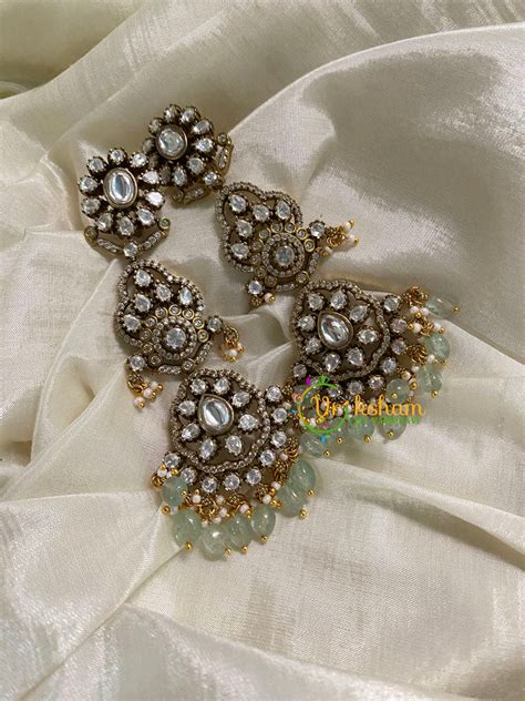 Pastel Green Bead Victorian Diamond Danglers -VV605 – vrikshamindia
