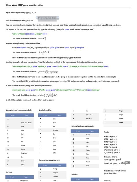 Image result for Word Equation Keyboard Shortcuts