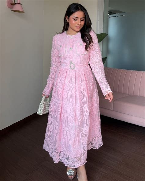 Lacy Pearl Detailing Midi Dress With Belt