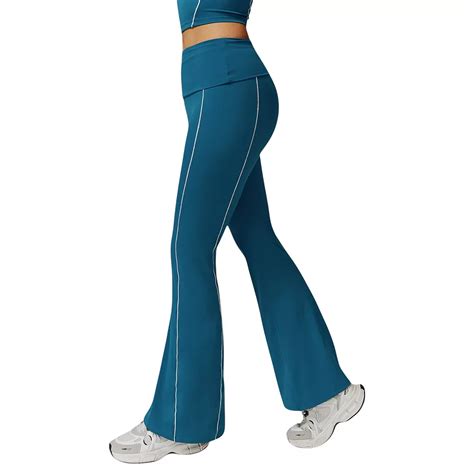 Women's High Waist Flared Leggings with Contrast Seam Detail and ...