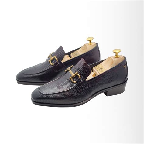Men's Dark Brown Textured Leather Loafers with Gold Buckle by Piel Cue ...