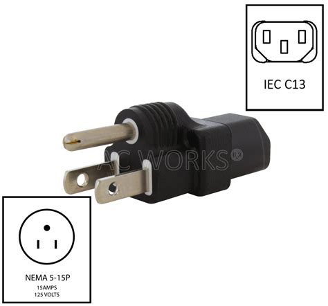 AC WORKS® [ADUSC13] Type B NEMA 5-15P Household Plug to IEC C13 Connec ...