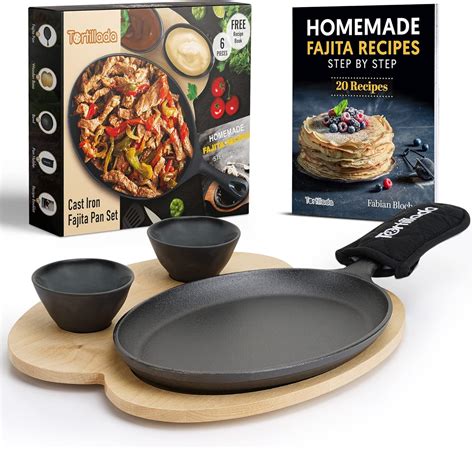 Tortillada – 10 Inch Cast Iron Fajita Pan/Grill Pan Set for Fajitas ...