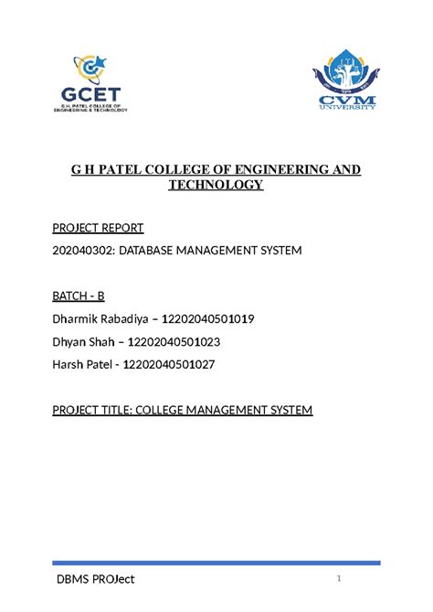 DBMS Project - G H PATEL COLLEGE OF ENGINEERING AND TECHNOLOGY PROJECT ...