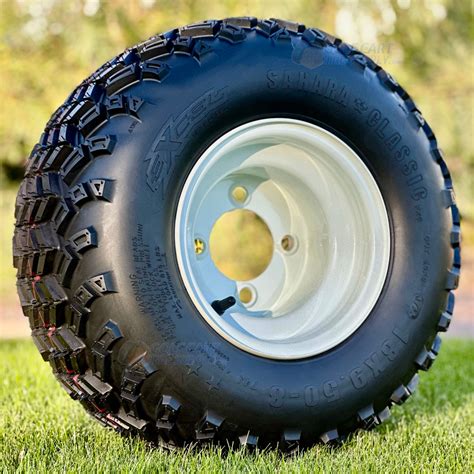 8" White Steel Golf Cart Wheels and Sahara Classic 18x9.5-8" DOT All ...