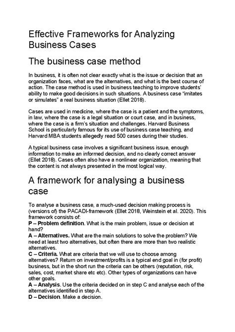 Case Study: Analyzing Business Cases Frameworks - Studocu