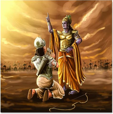 Mituja Religious Canvas Paintings Krishna With Arjun Mahabharat ...