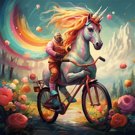 Premium AI Image | illustration of unicorn riding a bicycle