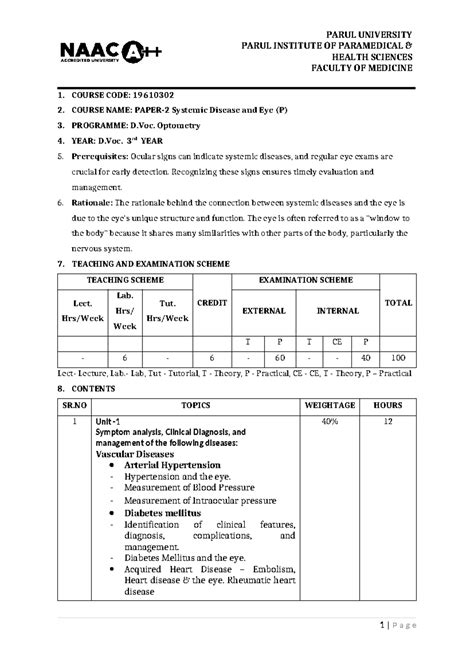 Systemic Disease and Eye (P) - D.Voc. Optometry 3rd Year Notes - Studocu