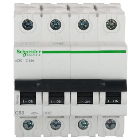 Schneider Electric Acti 9 63-A, ampere 4-Pole C Curve MCB, White ...