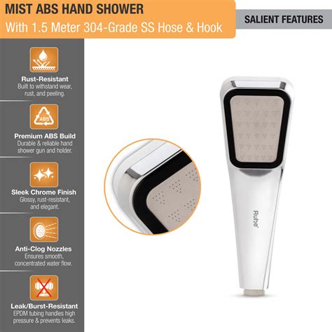 Mist ABS Hand Shower with 1.5 Meter 304-grade SS Hose & Hook – Ruhe