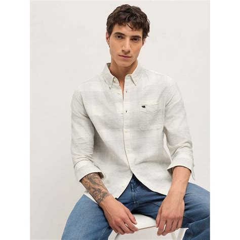 Buy THE BEAR HOUSE Men's White Slim Fit Checked Cotton Casual Shirt Online