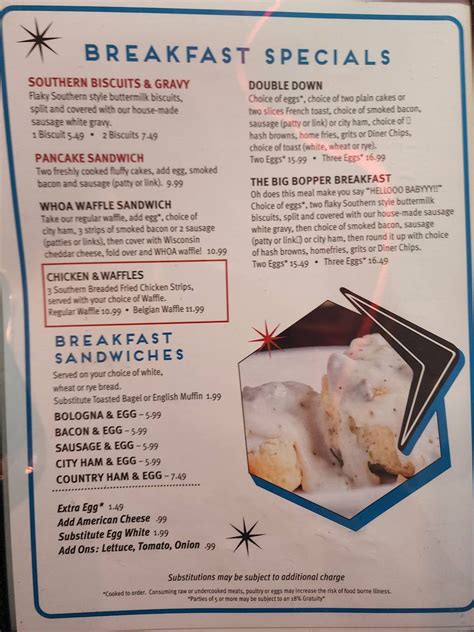 Menu at The Shiny Diner restaurant, Cary