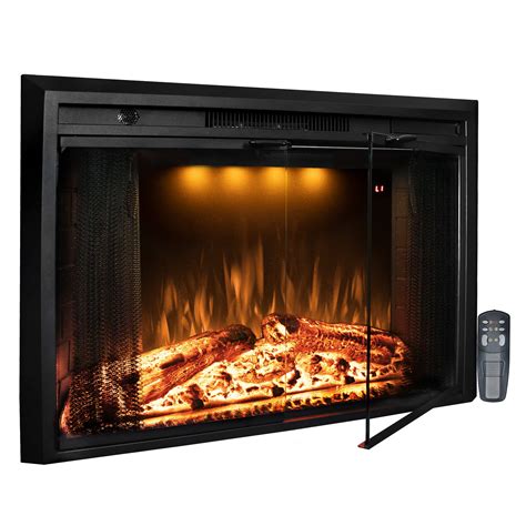 Benrocks 33” Electric Fireplace Inserts with Glass Door and Mesh Screen ...