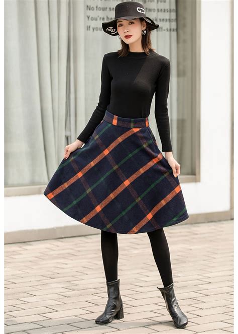 Plaid Wool Skirt Women Wool Midi Skirt Winter Tartan Skirt - Etsy
