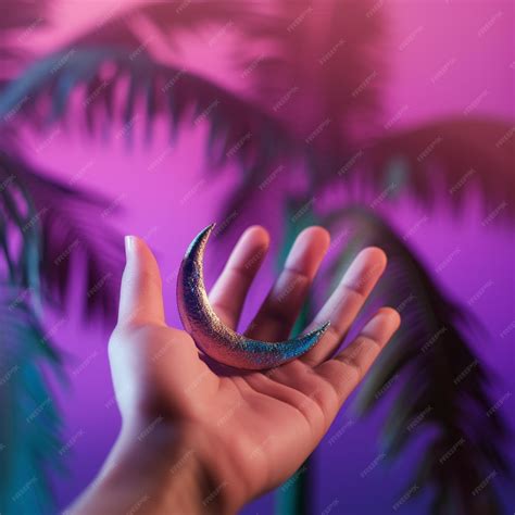 Premium AI Image | Crescent moon in the palm of hand islamic greetings ...